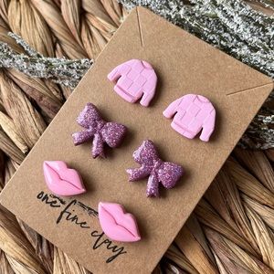3-Piece Set Earring Set | Sweaters, Glitter Bows, and Lips